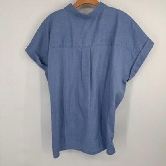 NYDJ Womens Blue chambray Short Sleeve Tie-Front camp shirt Blouse size 1X new - Picture 9 of 12